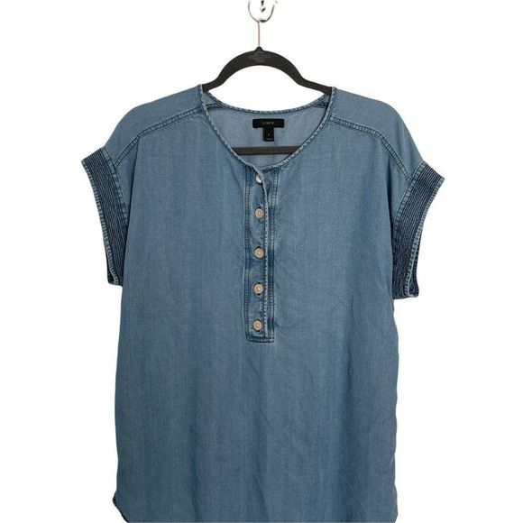 J.crew Chambray mid button short sleeve square tunic top S - Picture 5 of 8